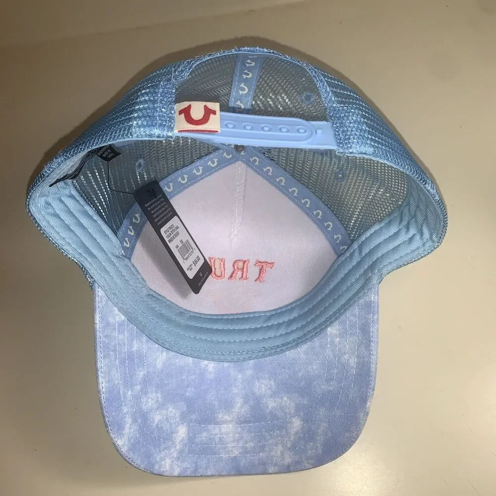 True Religion Blue Trucker Hat OS Logo Cap Adjustable Mesh Back